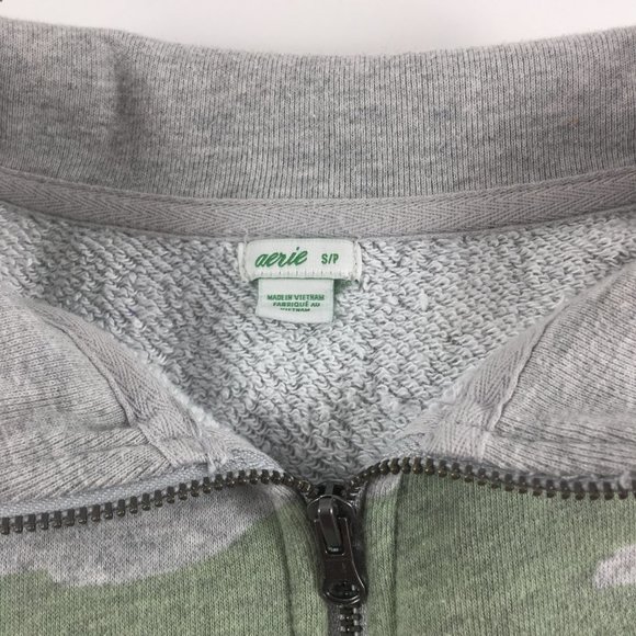 AERIE CAMOUFLAGE SWEATSHIRT 1/4 ZIP GREEN GRAY SMALL - Picture 4 of 4
